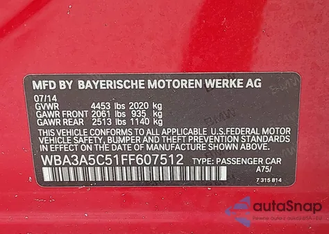 2015 BMW 328 из США, поврежденный, VIN WBA3A5C51FF607512